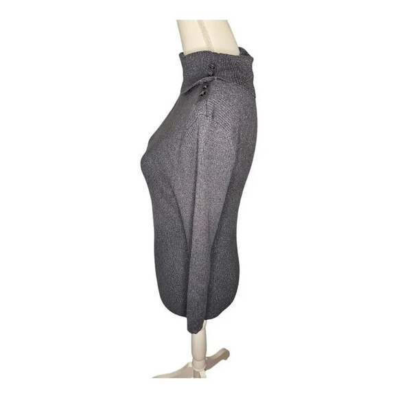 New York & Company Women’s Medium Button-Accent Metallic Grey Turtleneck - Picture 2 of 4